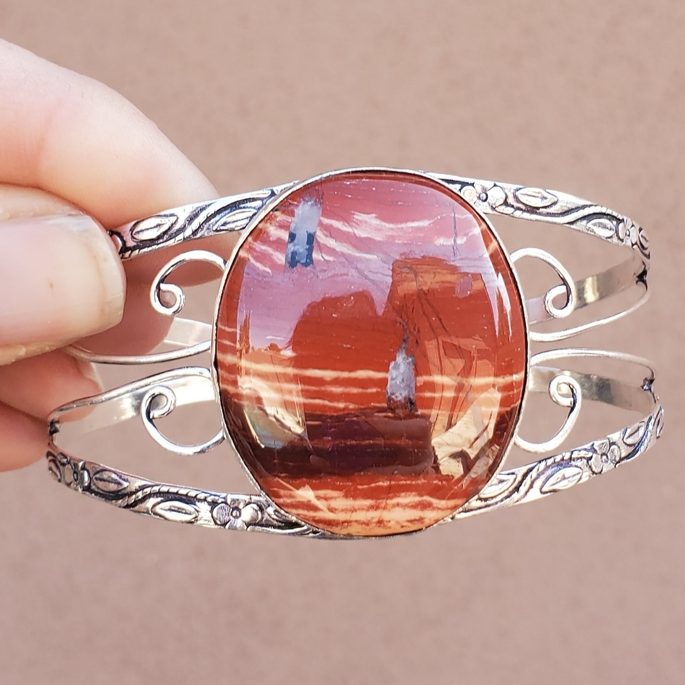 New Red Jasper 925 Silver Cuff Bracelet.